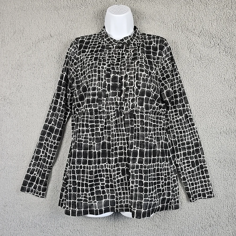 Liz Claiborne Blouse Women's L Colorful Geometric Long Sleeve Button Top